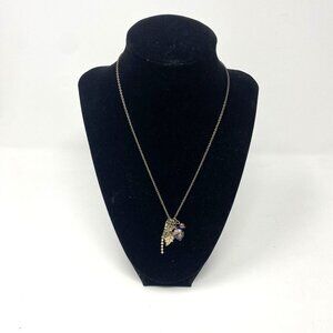 Charm Necklace Rhinestone/ Bird/ Lea/f Enamel Egg/ Purple Bead 17"-18" Length